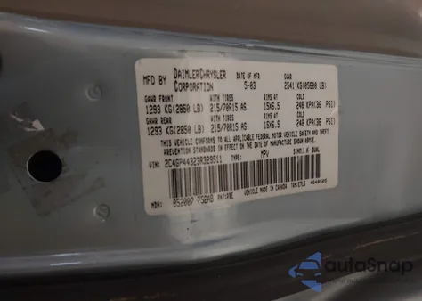 2003 Chrysler Town & Country Lx из США, поврежденный, VIN 2C4GP44323R329511